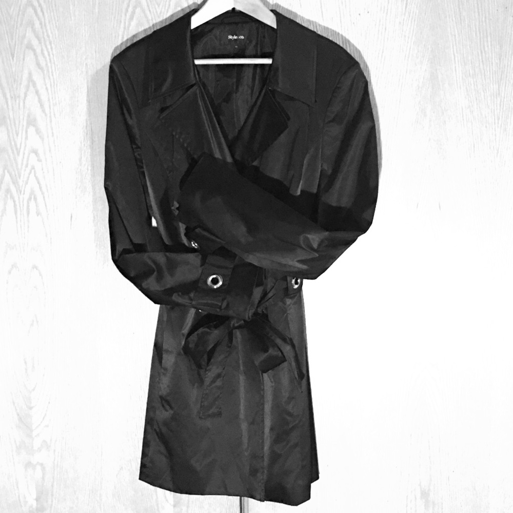 Style & Co. belted sateen trench w/ silver eyelets